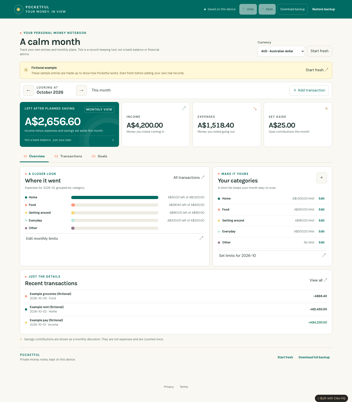 Pocketful Budget Planner: Spending & Savings — Cleo HQ screenshot