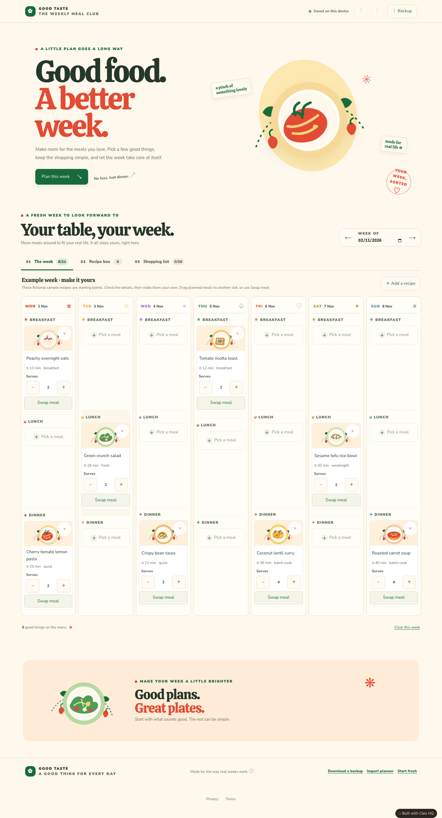 Good Taste Meal Planner: Recipes & Shopping List — Cleo HQ screenshot