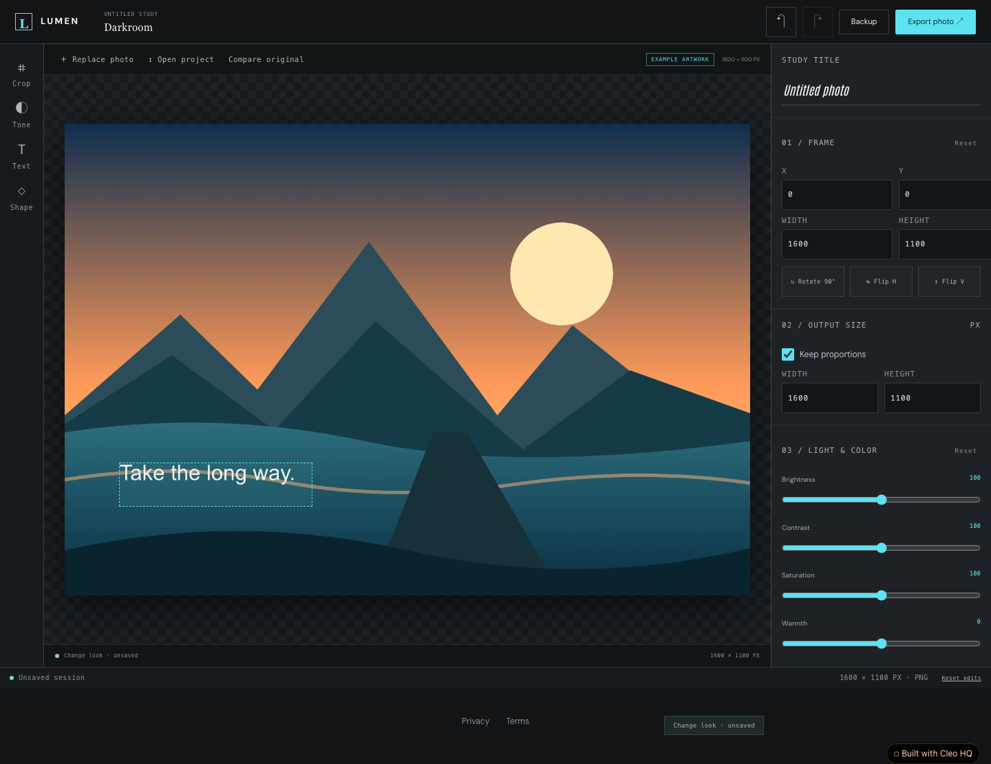 Photo Editor: Crop, Colour & Export — Cleo HQ screenshot