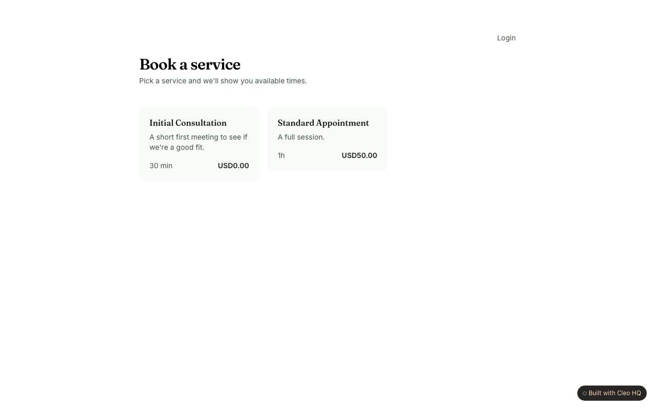 Booking page