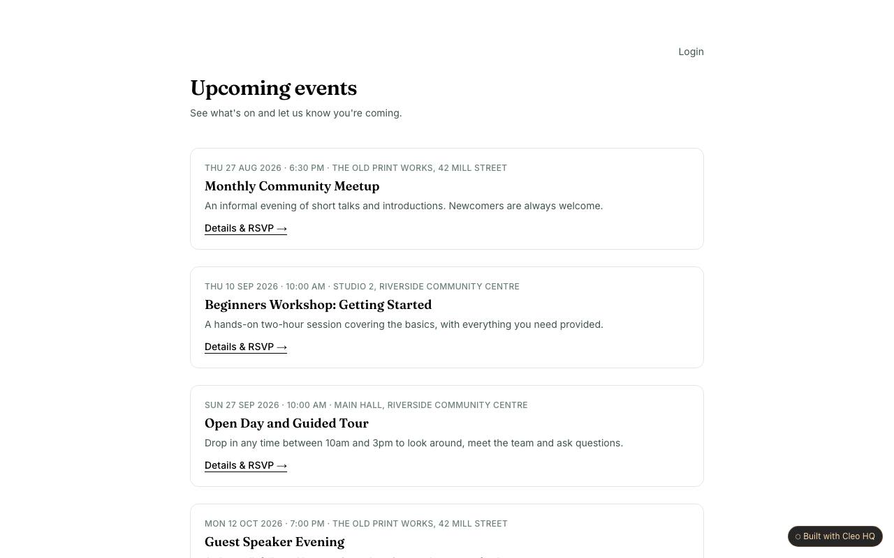 Events page