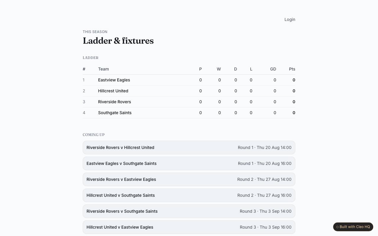 League fixtures & ladder