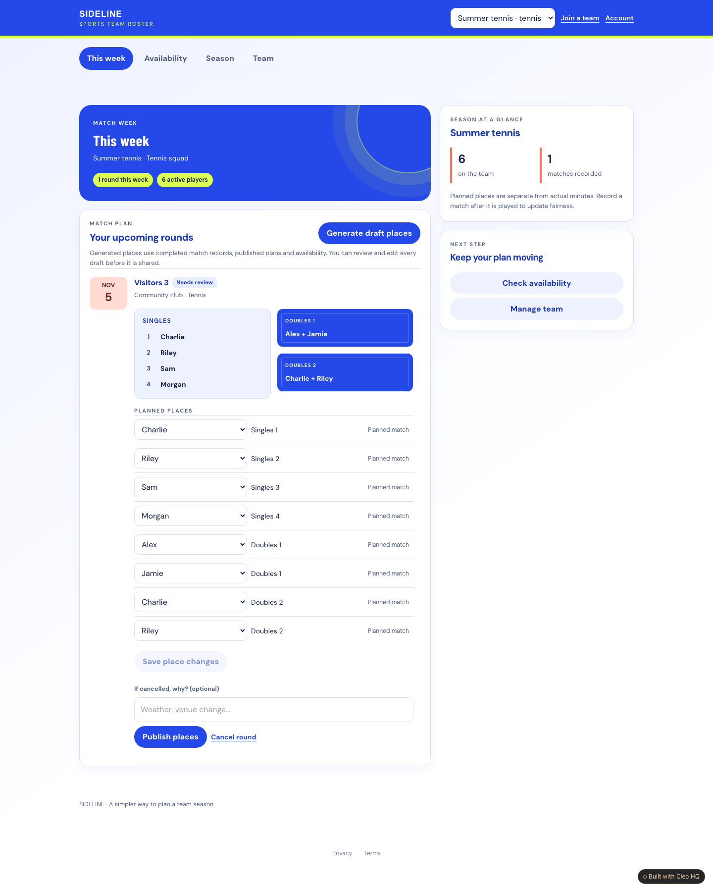 Sports Team Roster for Tennis and Soccer — Cleo HQ screenshot