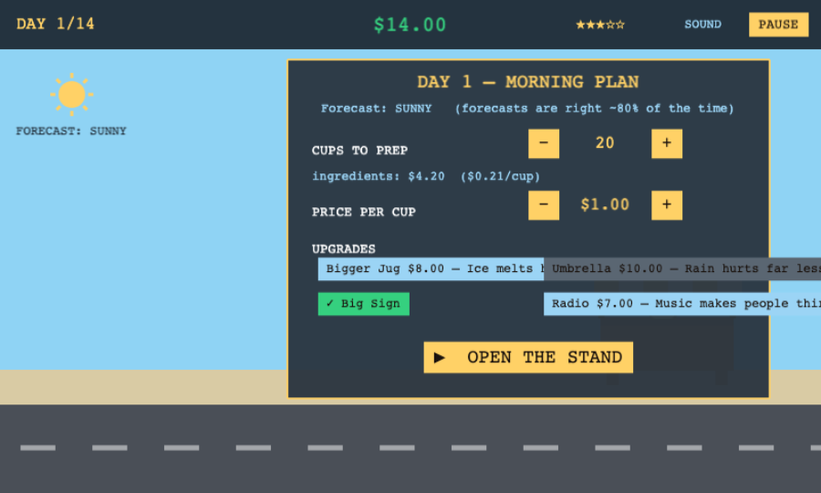 Set Prices in a Lemonade Stand Game — Cleo HQ screenshot