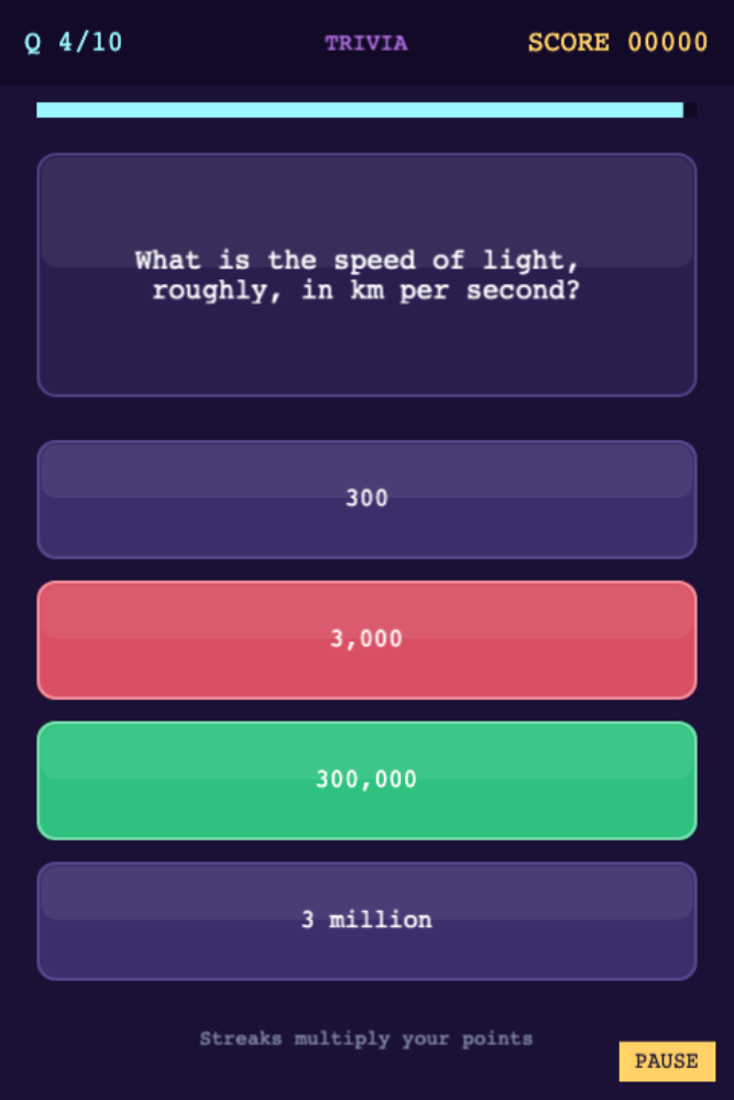 Timed Multiple-Choice Trivia Quiz — Cleo HQ screenshot