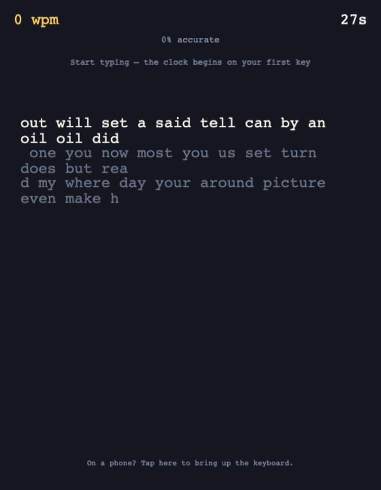 Timed Typing Speed Test — Cleo HQ screenshot